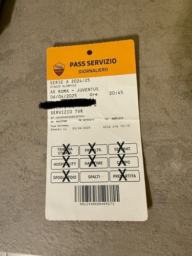 Biglietto pass roma - roma, juventus